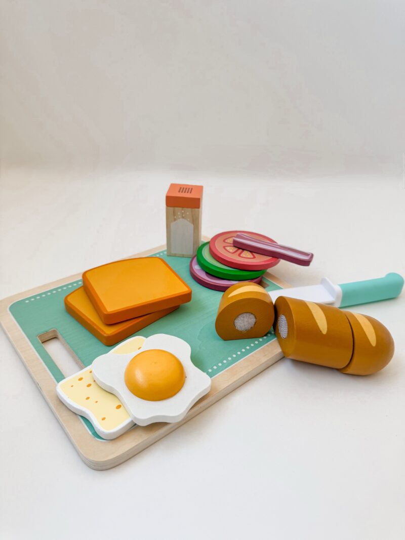 Set de alimentos de madera para juego simbólico – desayuno